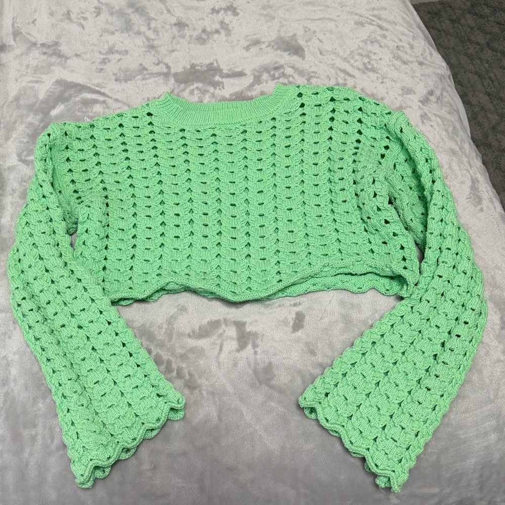 Zara Light Green Crochet Crop Top